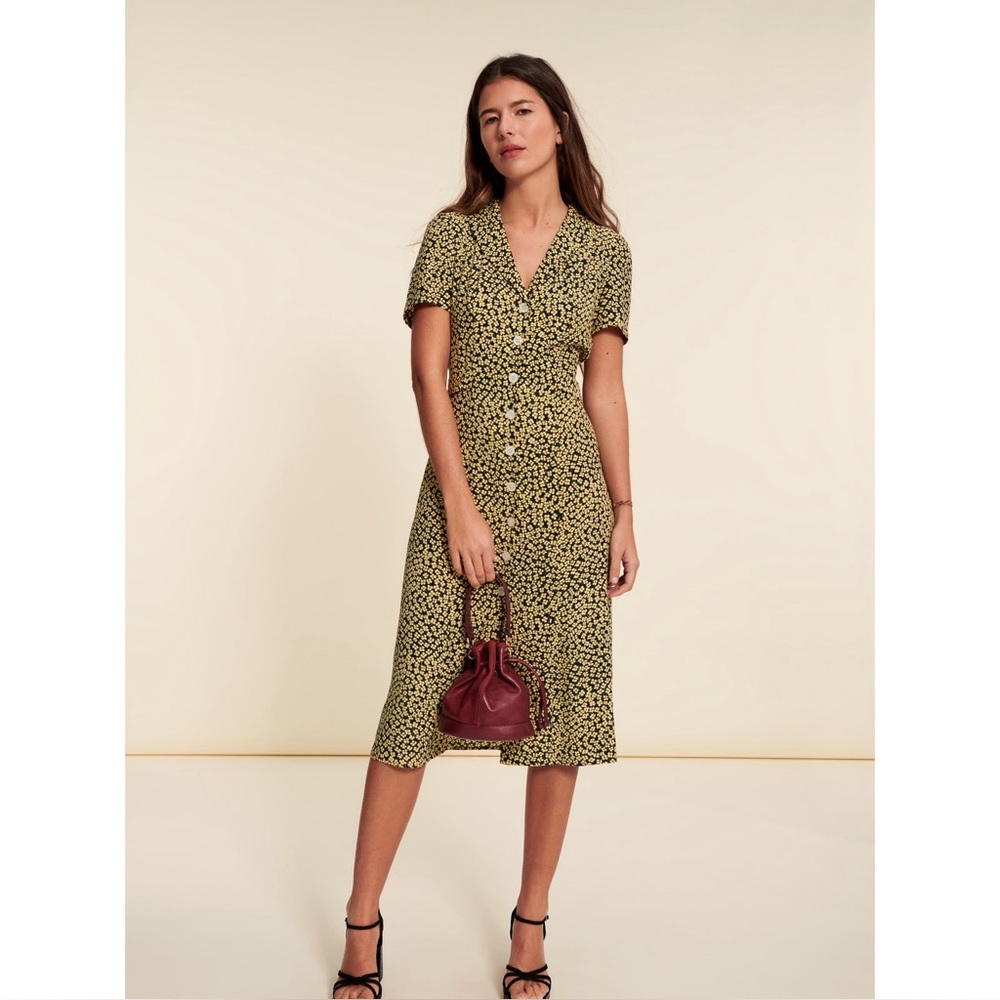 Rouje Marin Fleurette Midi Dress in Yellow/Navy combo